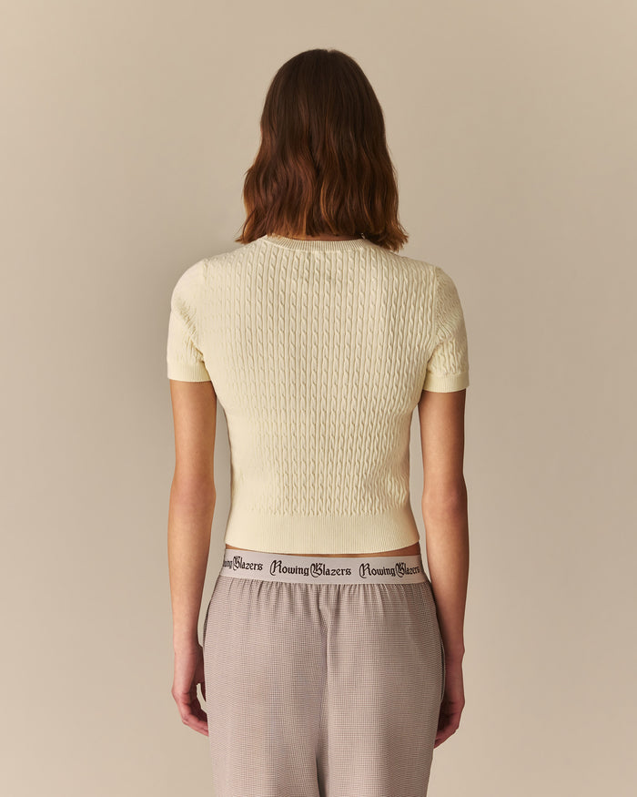 Gemma Cotton Cable Sheep Crewneck Sweater Ivory Ivory / XL