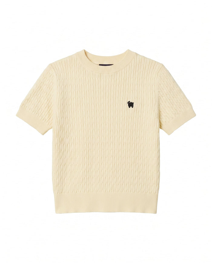 Gemma Cotton Cable Sheep Crewneck Sweater Ivory Ivory / XL