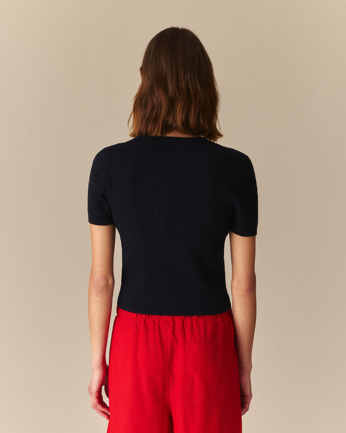 Gemma Cotton Cable Sheep Crewneck Sweater Navy Navy / XL