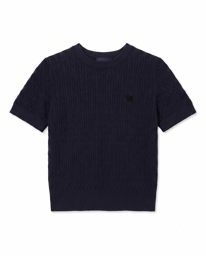 Gemma Cotton Cable Sheep Crewneck Sweater Navy Navy / XL