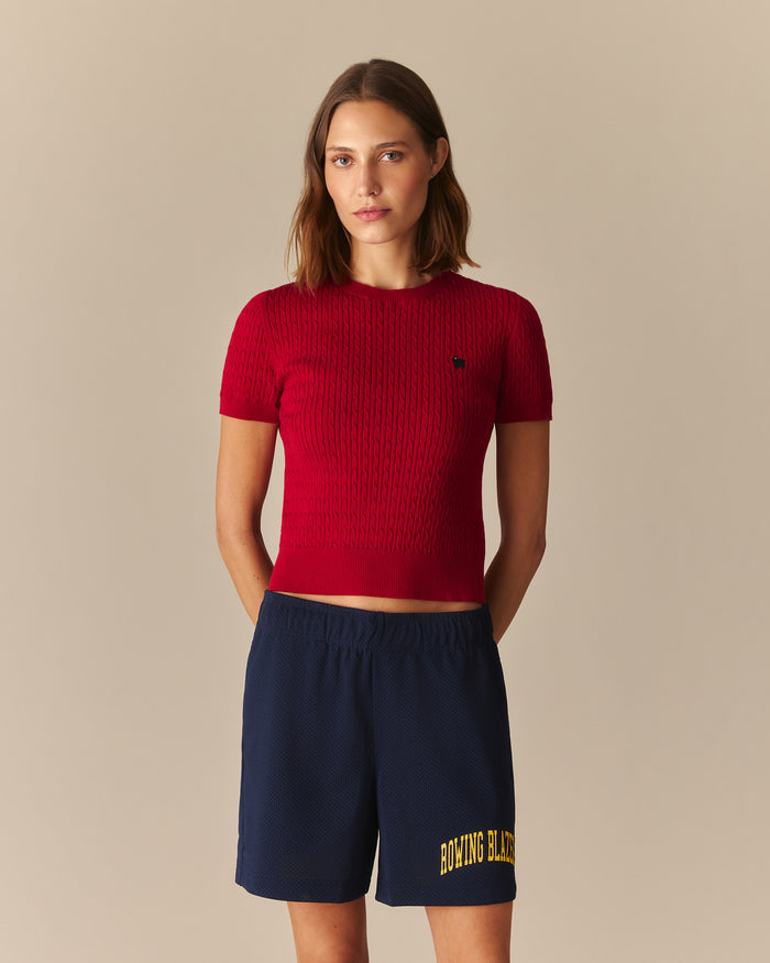Gemma Cotton Cable Sheep Crewneck Sweater Red Red / XL