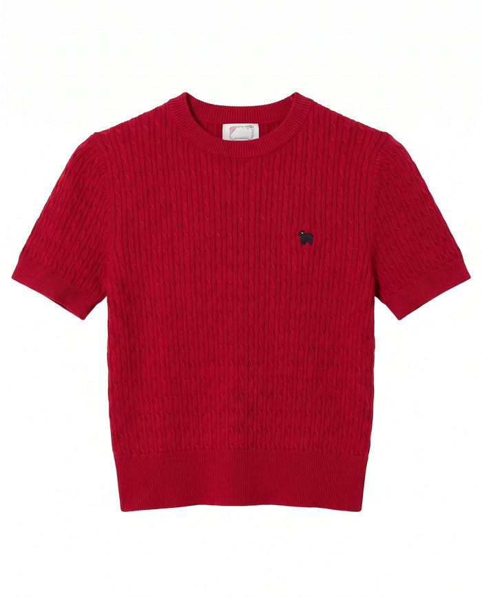 Gemma Cotton Cable Sheep Crewneck Sweater Red Red / XL