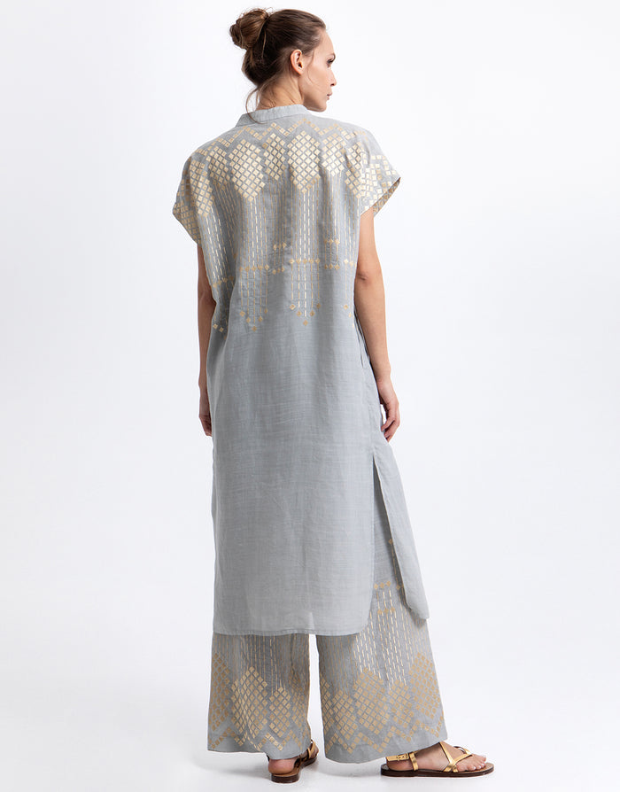 Greek Archaic Kori Grape Midi Tunic Dress - Light Grey and Gold - Simply Beach UK
