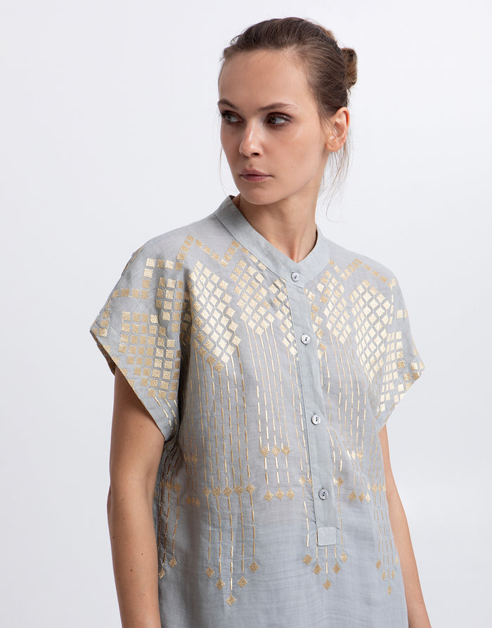 Greek Archaic Kori Grape Midi Tunic Dress - Light Grey and Gold - Simply Beach UK