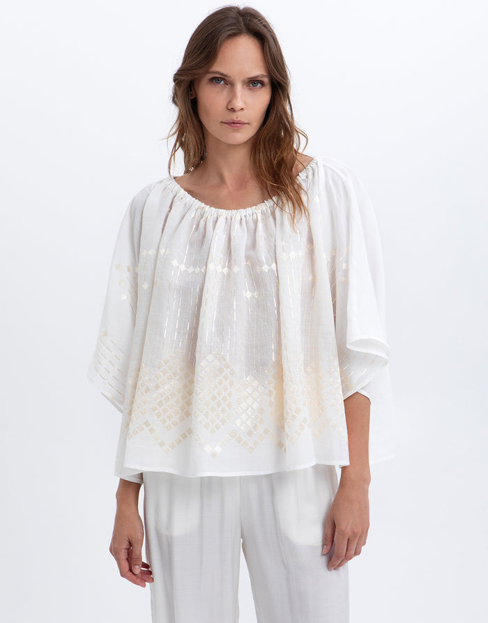 Greek Archaic Kori Grape Top - White and Champagne - Simply Beach UK