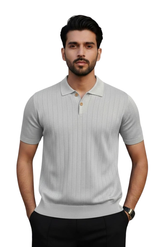 Grey Knitted Polo Shirt