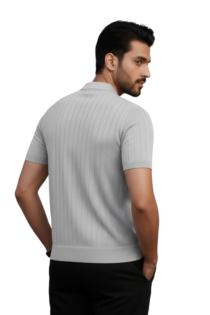 Grey Knitted Polo Shirt