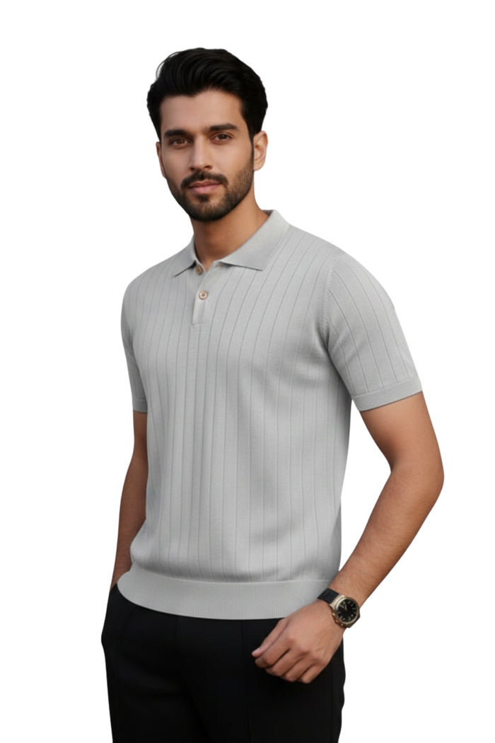 Grey Knitted Polo Shirt