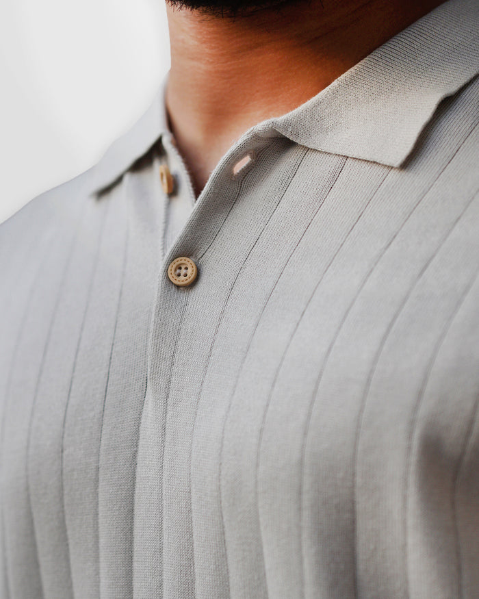 Grey Knitted Polo Shirt
