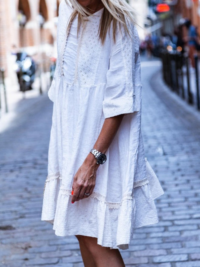 Half Sleeve Solid Crew Neck Casual Dresses