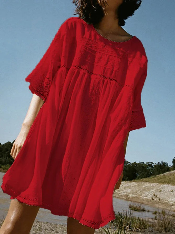 Half Sleeve Solid Round Neck Casual Dress