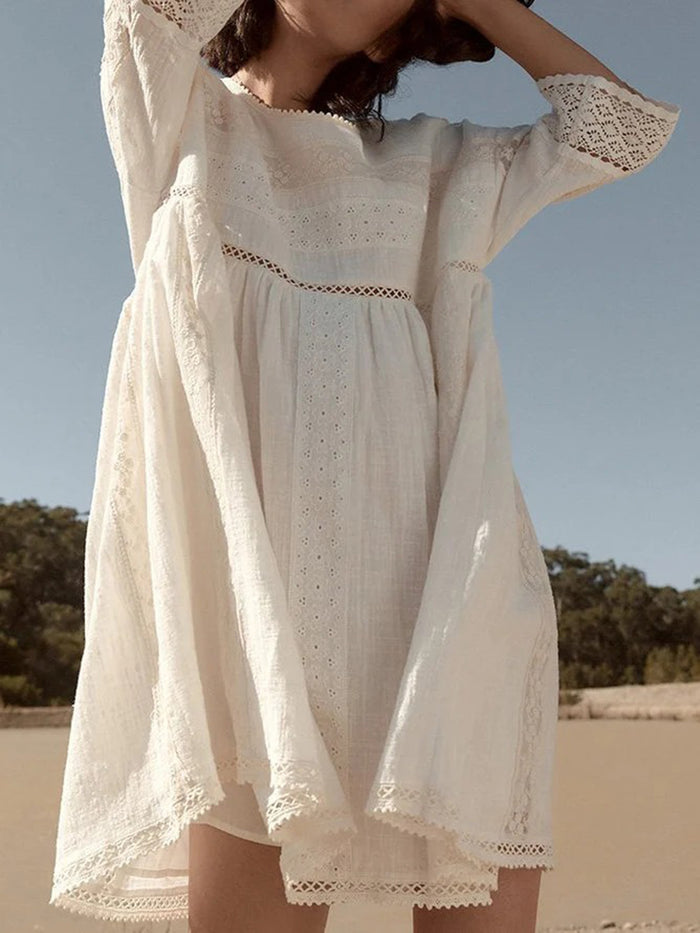 Half Sleeve Solid Round Neck Casual Dress