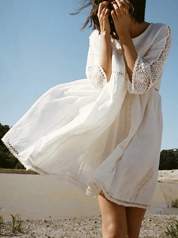Half Sleeve Solid Round Neck Casual Dress