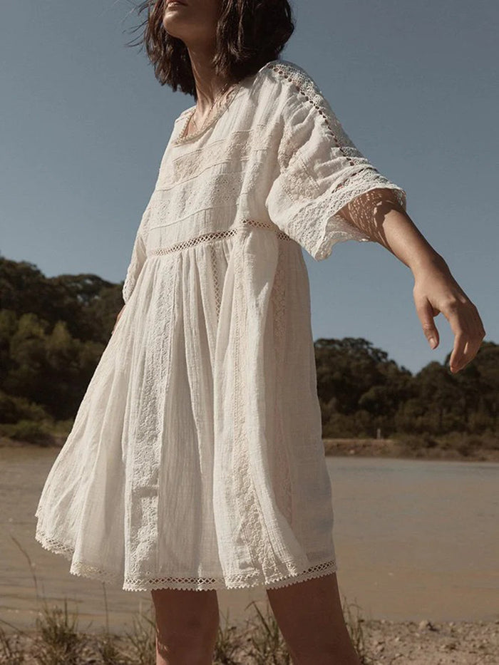 Half Sleeve Solid Round Neck Casual Dress