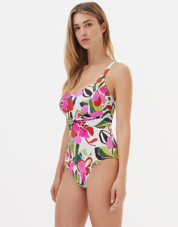 Nuria Ferrer Hana Shaped Neck Swimsuit - Multi - Simply Beach UK