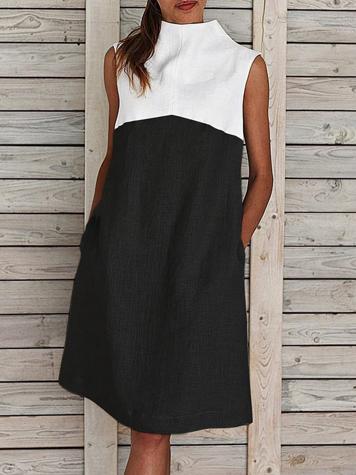 High Neck Stitching Sleeveless Mini Dress