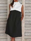 High Neck Stitching Sleeveless Mini Dress