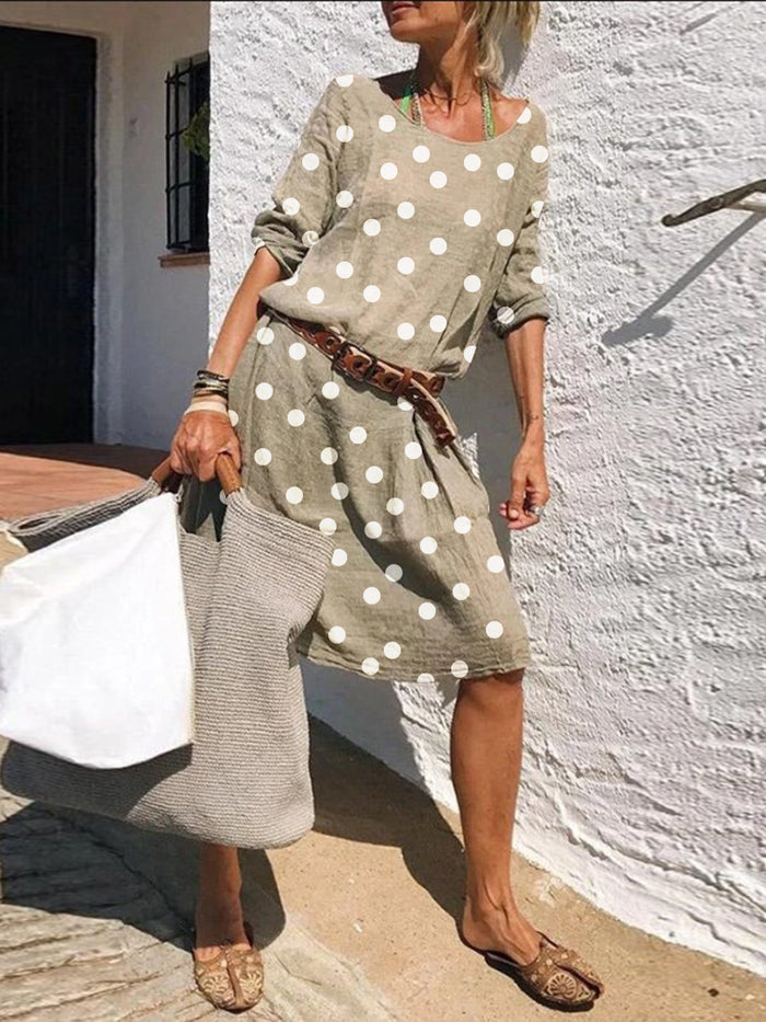 Holiday Casual Polka Dot Round Neck Dress