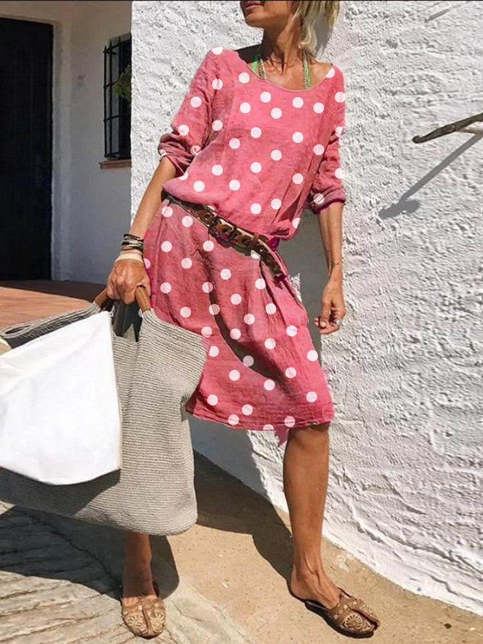 Holiday Casual Polka Dot Round Neck Dress