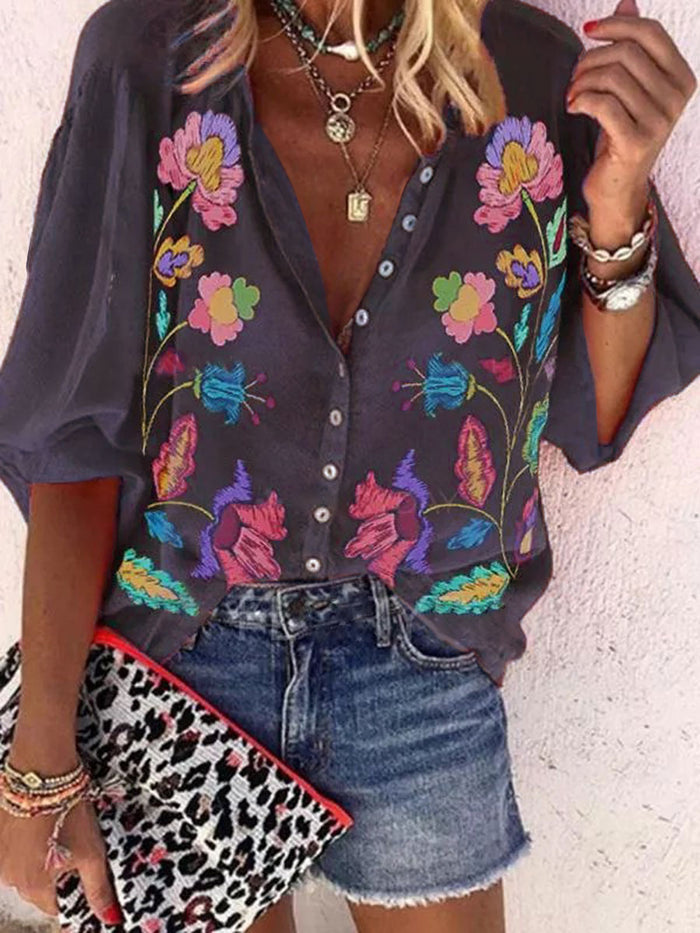 Holiday Casual V-neck Printed Half-sleeved Shirt