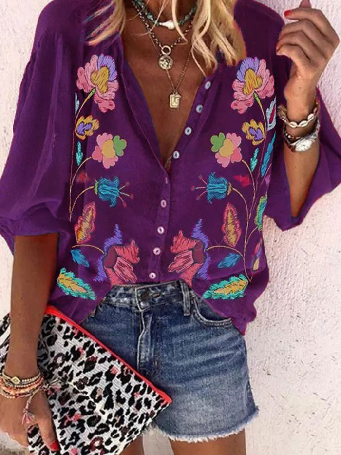 Holiday Casual V-neck Printed Half-sleeved Shirt