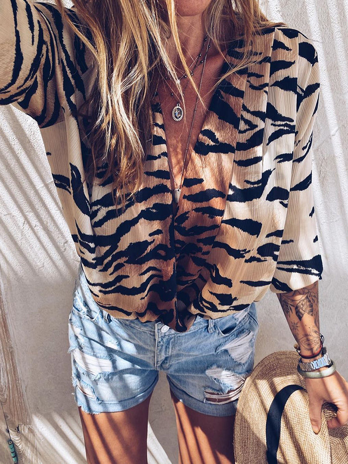 Holiday Fashion Leopard Print V-neck Top