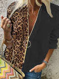 Holiday Fashion Leopard Zipper V-neck T-shirt