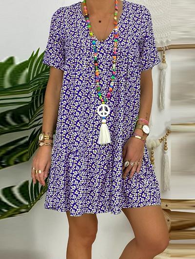 Holiday Round Neck Floral Print Dress