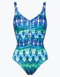 Charmline Ikat Energy Gathered Front Swimsuit - Bluewave - Simply Beach UK