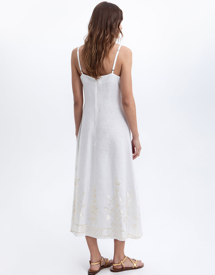 Greek Archaic Kori Ios Strappy Dress - White and Champagne - Simply Beach UK