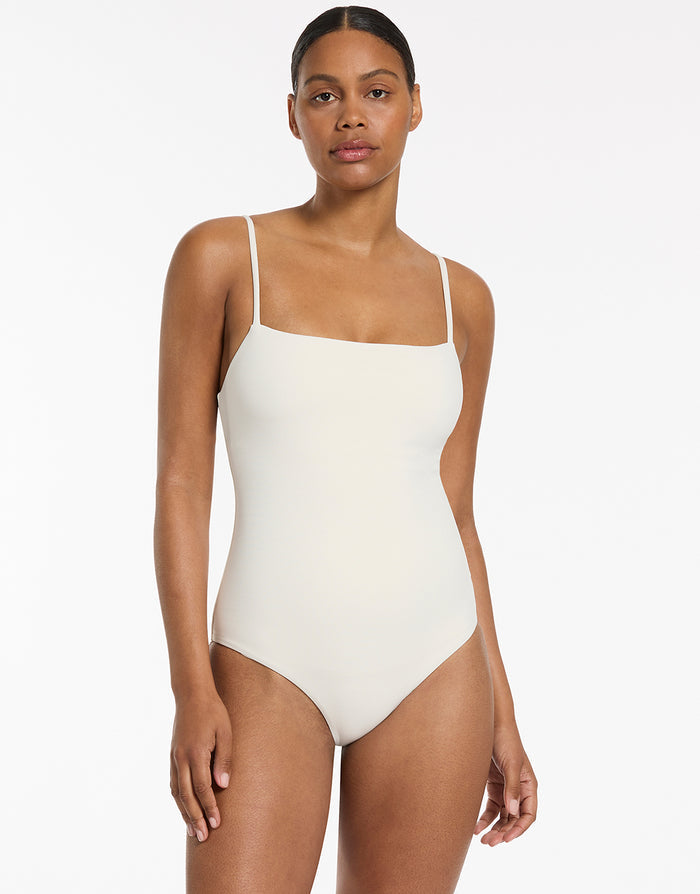 Jets Isla Rib Minimal Tank Swimsuit - Cream - Simply Beach UK