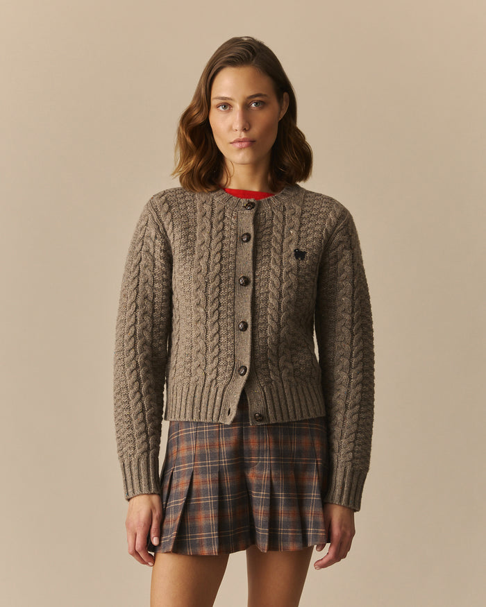 Josephine Wool Fisherman Cable Cardigan Beige Beige / XL