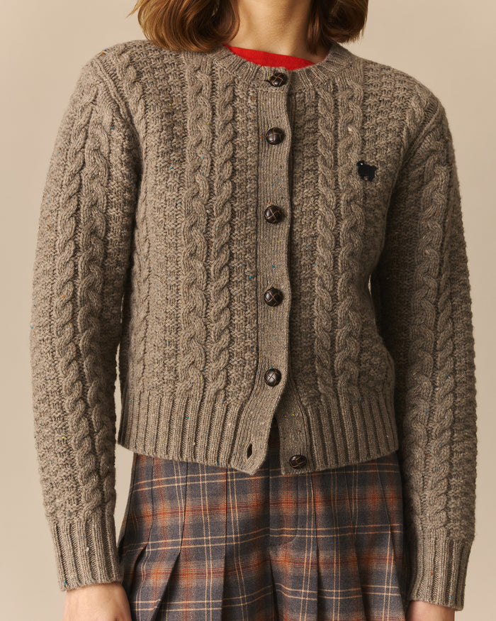 Josephine Wool Fisherman Cable Cardigan Beige Beige / XL
