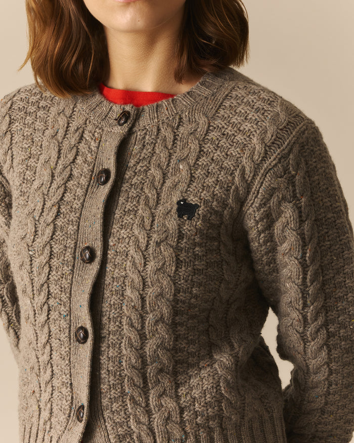 Josephine Wool Fisherman Cable Cardigan Beige Beige / XL