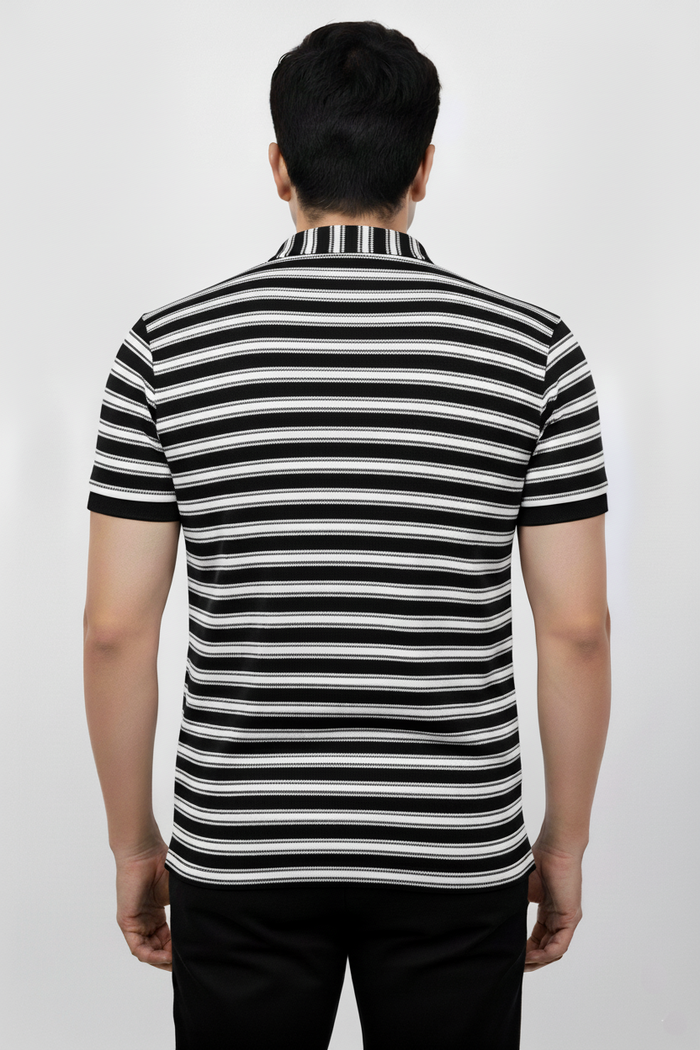 KNITTED STRIPE POLO BLACK & WHITE