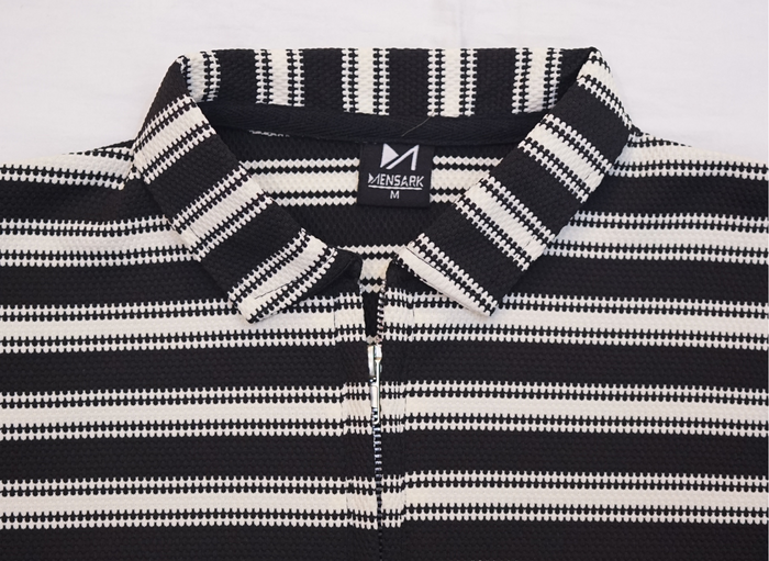 KNITTED STRIPE POLO BLACK & WHITE
