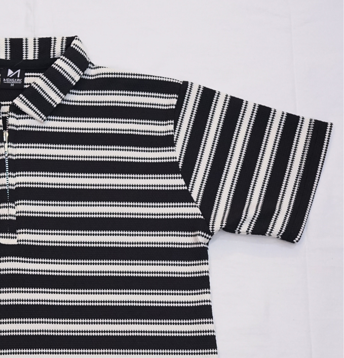 KNITTED STRIPE POLO BLACK & WHITE