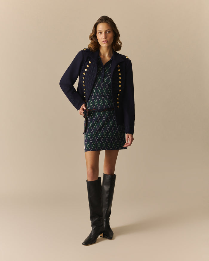 Kris Long Sleeve Argyle Polo Dress Navy Navy / XL