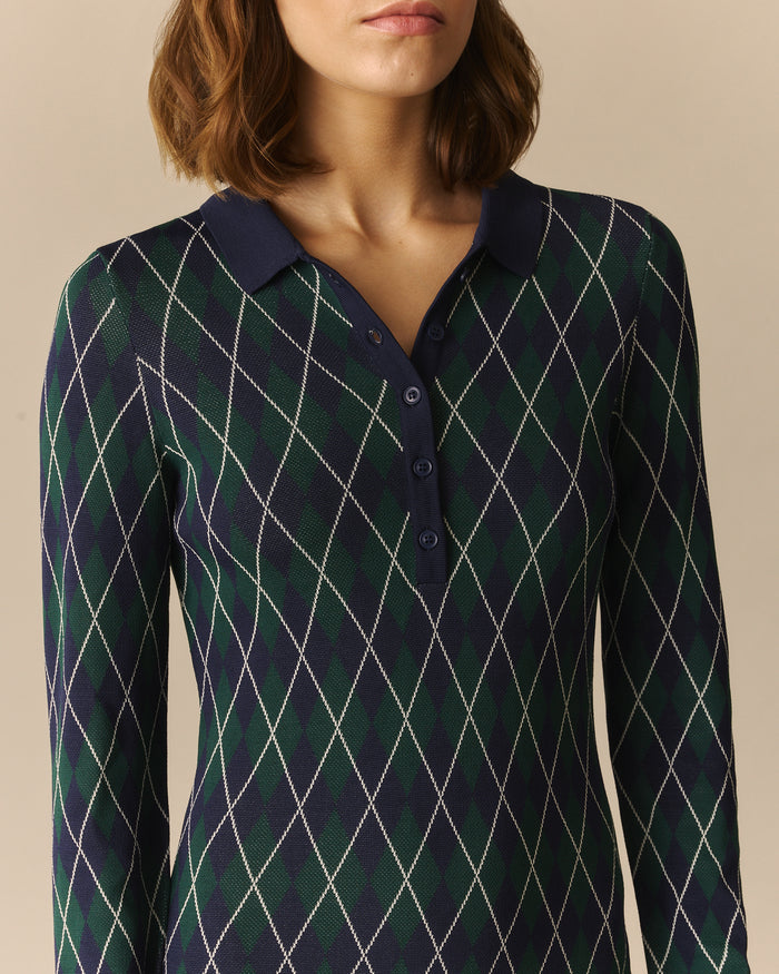 Kris Long Sleeve Argyle Polo Dress Navy Navy / XL