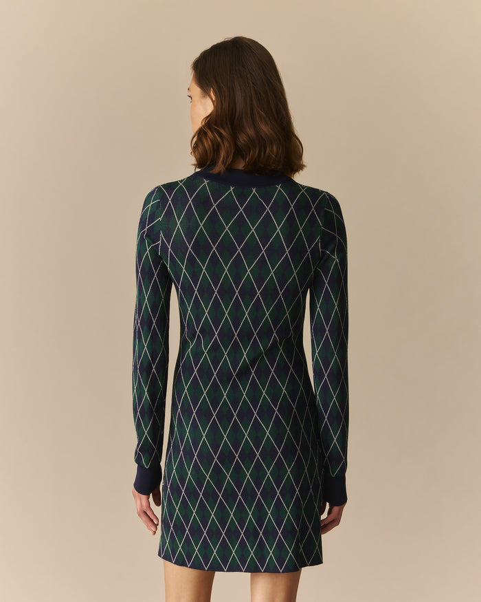 Kris Long Sleeve Argyle Polo Dress Navy Navy / XL