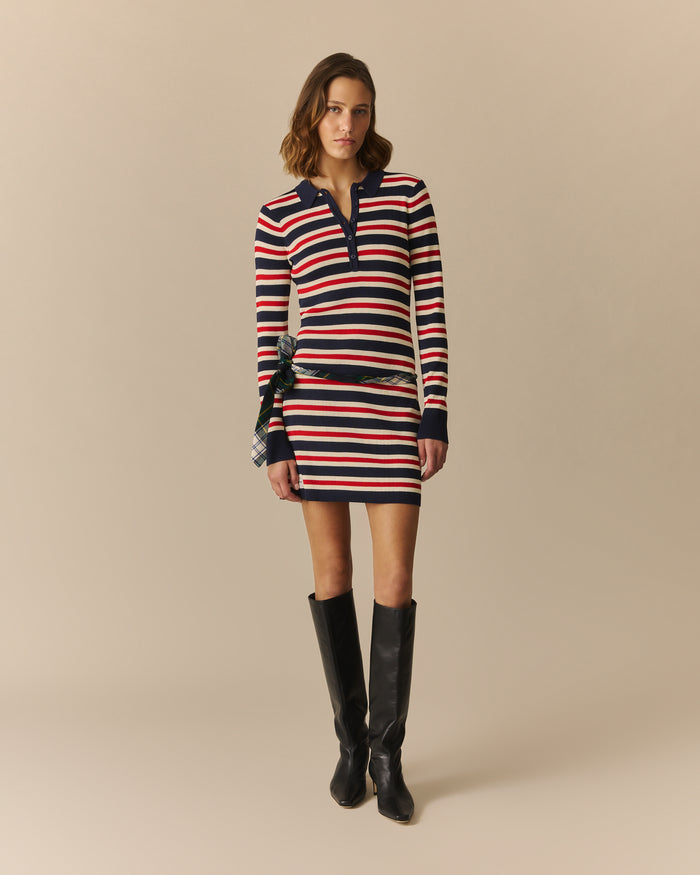 Kris Long Sleeve Striped Polo Dress Red Red / XL