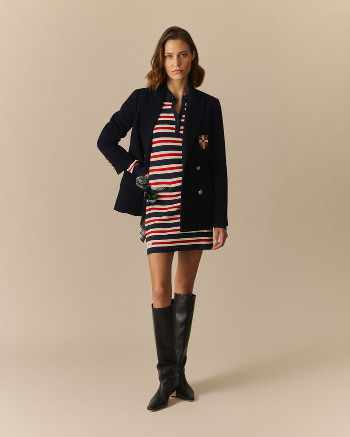 Kris Long Sleeve Striped Polo Dress Red Red / XL