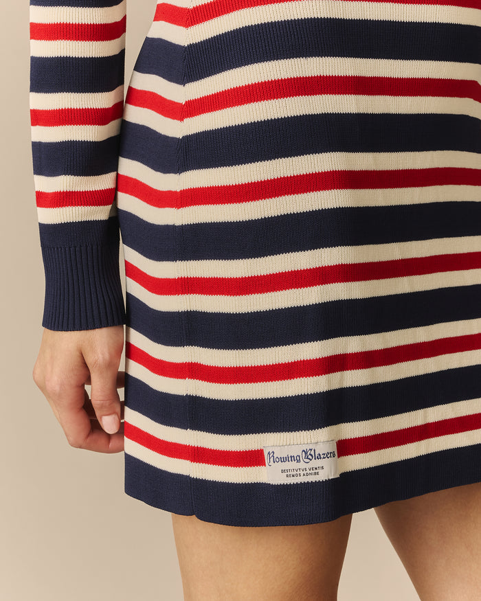 Kris Long Sleeve Striped Polo Dress Red Red / XL