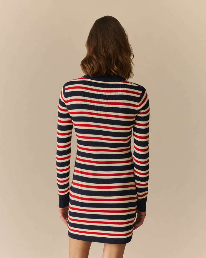 Kris Long Sleeve Striped Polo Dress Red Red / XL
