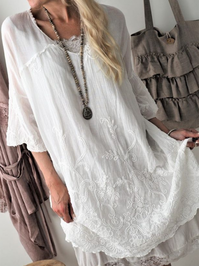 Lace Embroidery V-neck Top