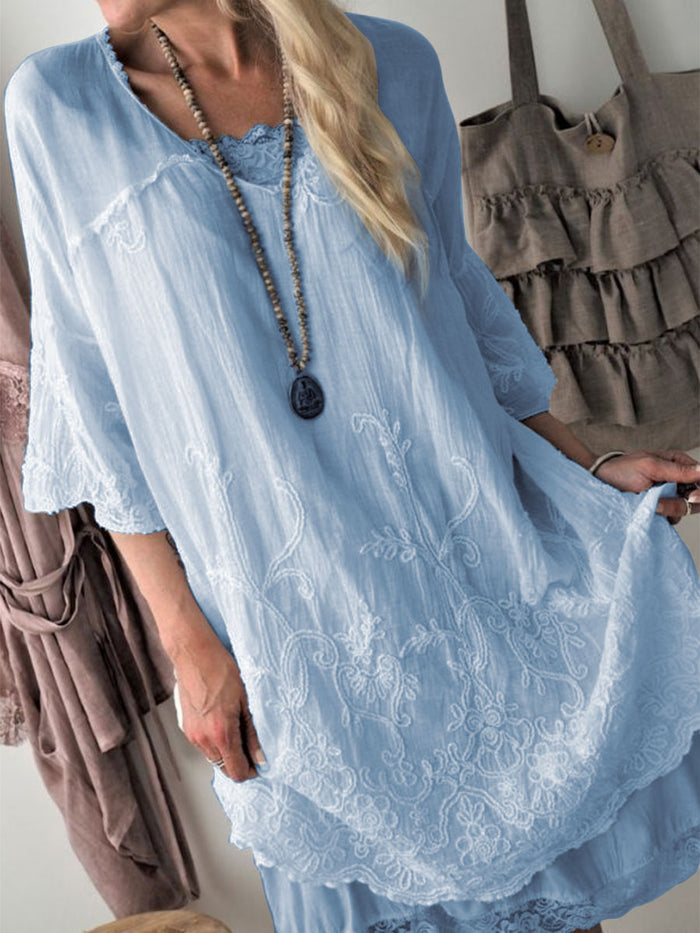 Lace Embroidery V-neck Top