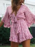 Lace Flared Sleeve Ruffled Casual Dress