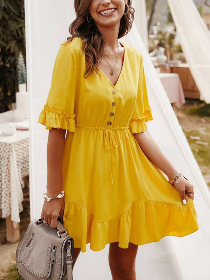 Lace-up Ruffled Casual Dress