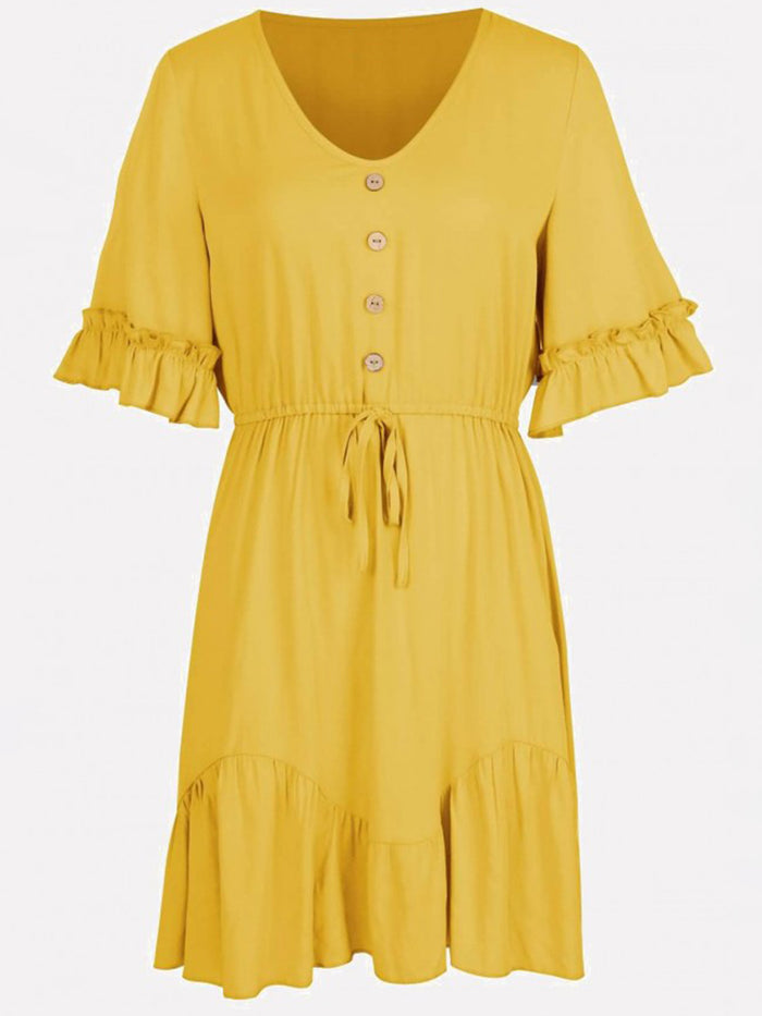 Lace-up Ruffled Casual Dress