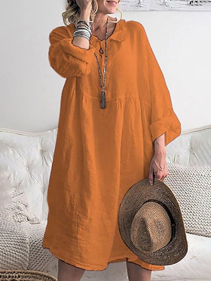 Lapel Long Sleeved Casual Dress